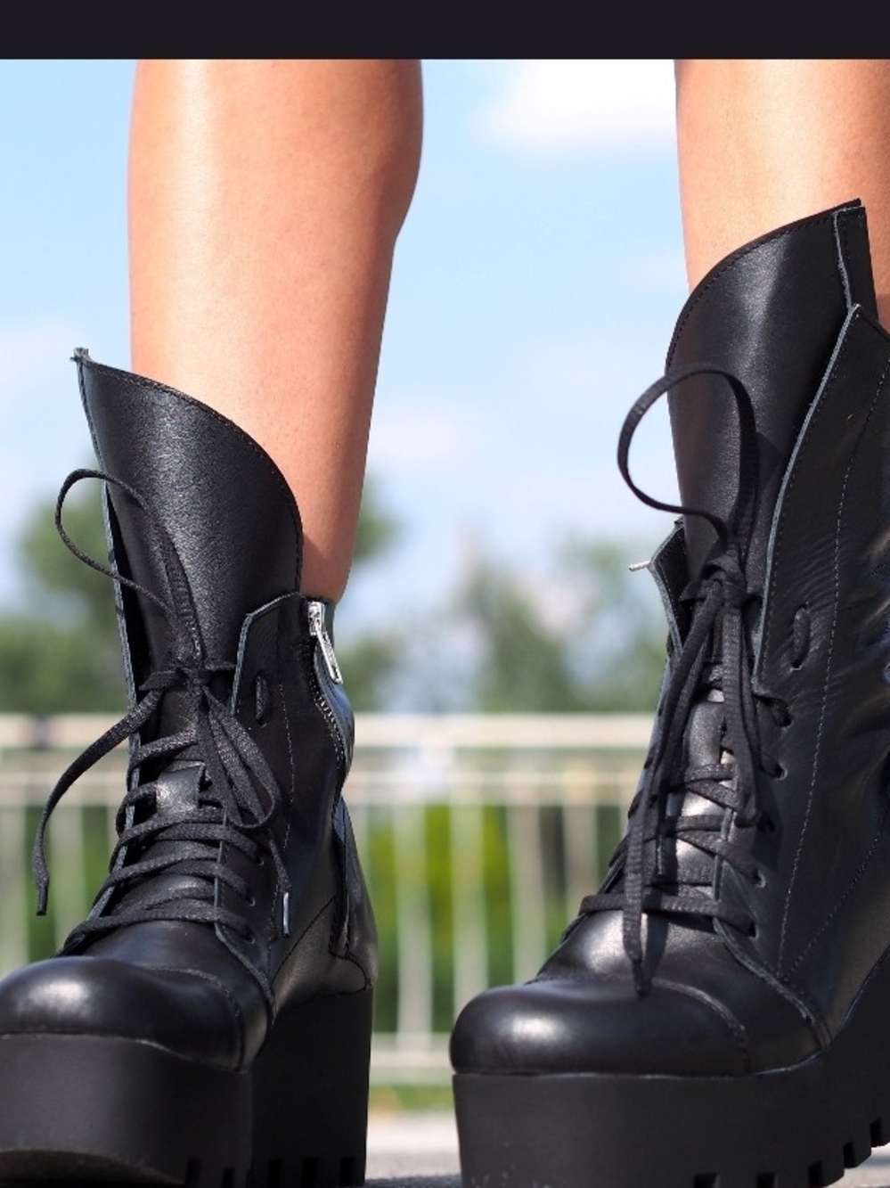 Women's Black Lace-Up Platform Ankle Boots